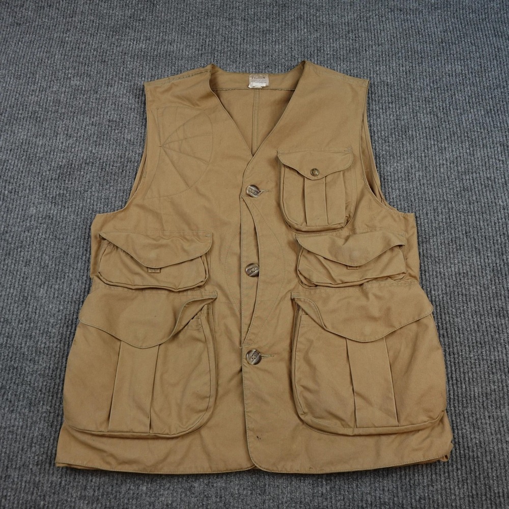 Vintage Filson Hunting Vest Mens Large Brown Canvas Button Pockets USA Style 532